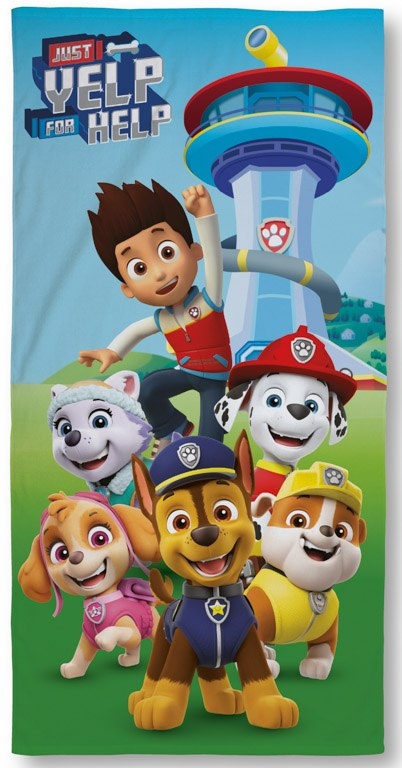 Paw Patrol håndkle - 70x140 cm - 100% Bomull - Mykt badehåndkle med Paw Patrol utkikkstårn og teamet