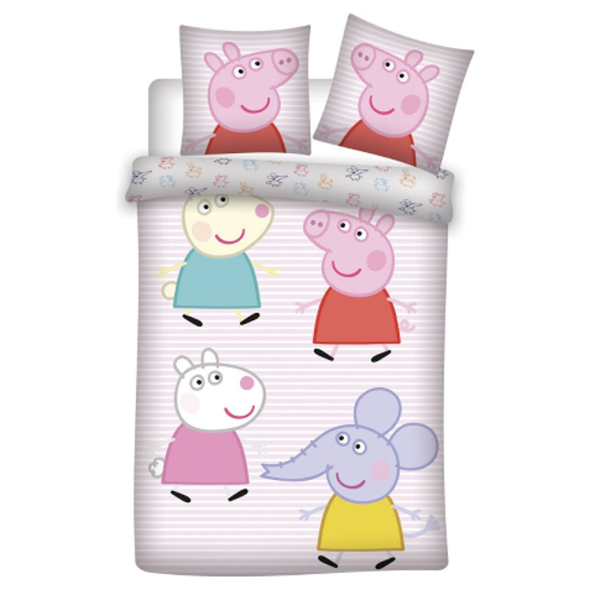 Peppa Gris sengetøy - 100% bomull - Barnesengetøy 140x200 cm - Peppa Gris, Karina Kanin, Frida Får og Emilie Elefant