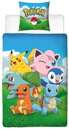 Pokemon sengetøy - 100% bomull - 140x200 cm - 2 i 1 Design - Pikachu og Squirtle