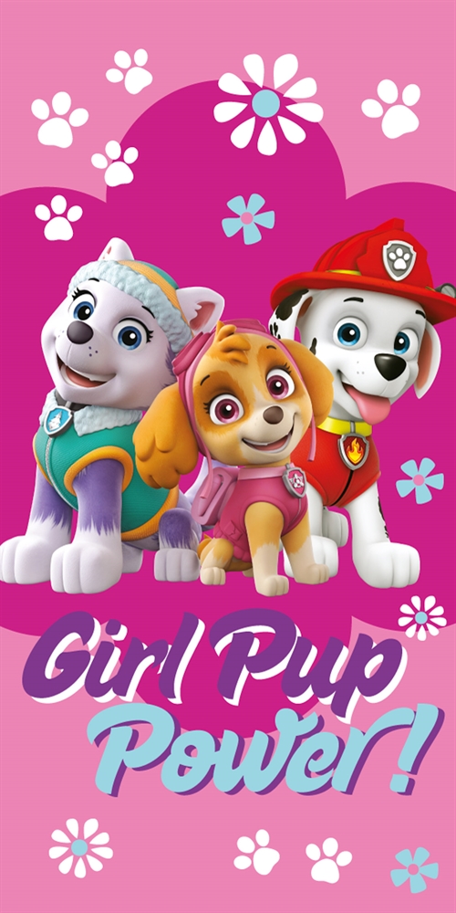 Paw Patrol håndkle - 70x140 cm - 100% bomull - Girl Pup Power - Mykt badehåndkle med Skye, Everest og Marshall