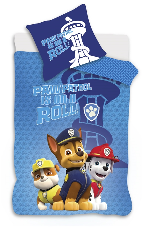 Paw Patrol junior sengetøy 100x140 cm - Paw Patrol Is on a roll - Vendbart design - 100% bomull