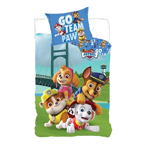 Paw Patrol sengetøy 140x200 cm - Go Team Paw - 2 i 1 sengesett - Dynetrekk i 100% bomull
