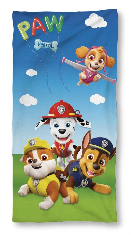 Paw Patrol håndkle - 70x140 cm - 100% bomull - Mykt badehåndkle med Rubble, Skye, Chase og Marshall