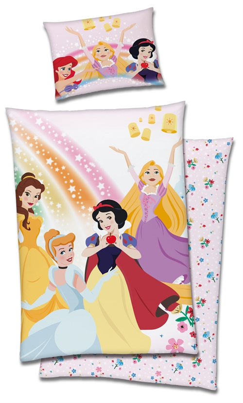 Prinsesse junior sengetøy 100x140 cm - Disney prinsesser - 2 i 1 design - 100% bomull