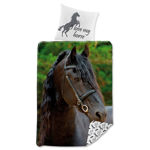 Hestesengetøy 140x200 cm - I love my horse - Vendbart dynetrekk - 100% bomulls sengetøy