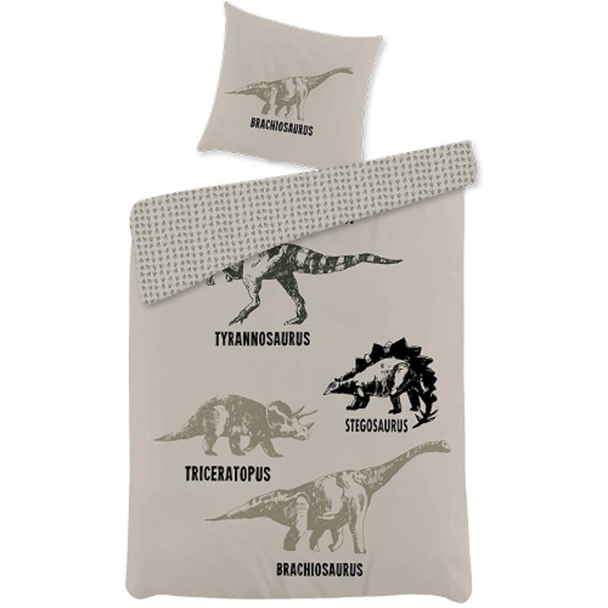 Dinosaur sengetøy - 100% bomull - Barnesengset 140x200 cm - Sand