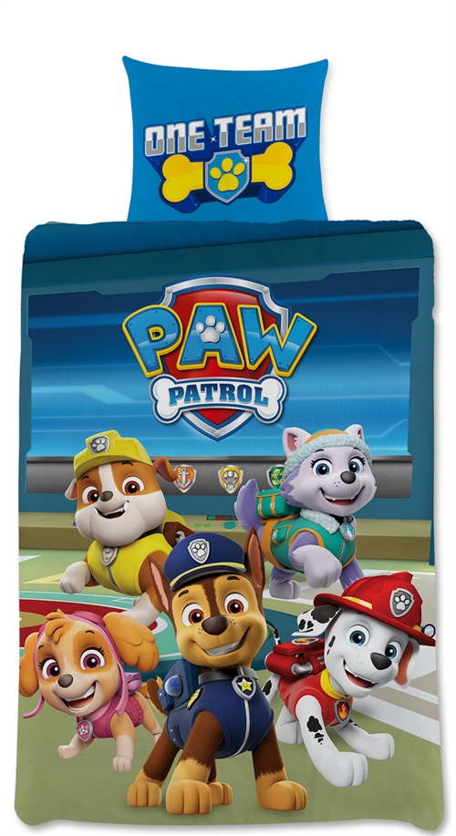 Junior sengetøy 100x140 cm - Vendbart sengesett med Paw Patrol - One Team - 100% bomulls sengetøy