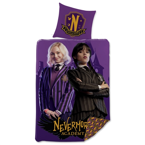 Wednesday sengetøy - 140x200 cm - Nevermore academy - 2 i 1 sengesett - 100% bomull