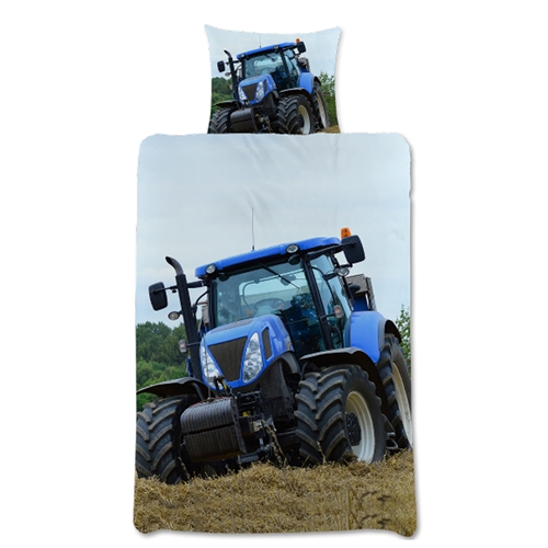Traktor sengetøy 140x200 cm - Vendbart sengesett med blå traktor - 100% bomull - Flott barnesengetøy