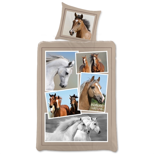 Hestesengetøy 140x200 cm - Hestesengetøy med små bilder - 2 i 1 design - Dynetrekk i 100% bomull