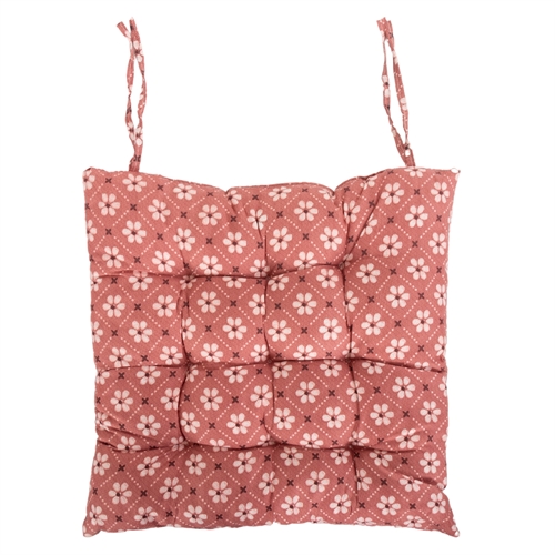 Stolpute - 35x35x6 cm - Rød hagepute med blomster