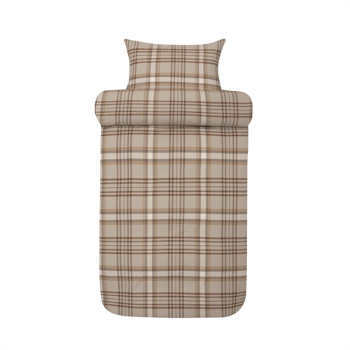 Sängkläder i flanell 140x220 cm - Beige rutet sengesett - 100 % garnfarget bomullsflanell - Richard Høie of Scandinavia sengetøy