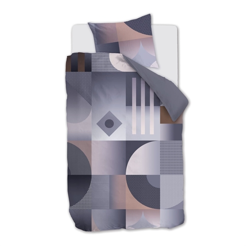 Mønstret økologisk sengetøy 140x220 cm - Vendbart sengesett i 100% økologisk bomullssatin - Robbinson Grey - Beddinghouse sengetøy