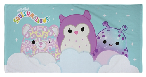 Squishmallows håndkle - 70x140 cm - 100% bomull - Mykt badehåndkle med de populære bamsene