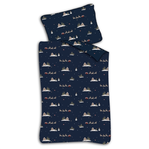 Junior julesengetøy 100x140 cm - Julesengesett med julenisser og reinsdyr - 100% mykt bomullssengetøy