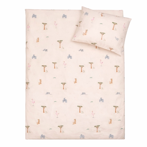 Baby sengetøy 70x100 cm - Beige sengesett med safaridyr - 100% mykt bomulls sengetøy