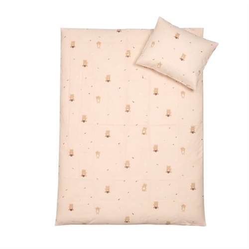 Bamse sengetøy - 100% bomull - Junior sengetøy 100x140 cm - Beige med bamser