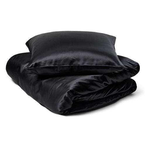 Sengetøy av silke 140x220 cm - Ensfarget svart sengetøy - Sengesett i 100% morbærsilke - By Borg