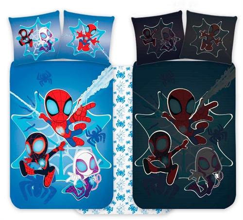 Spidey sengetøy - 100% myk bomull - Vendbart selvlysende junior sengesett - 100x140 cm sengetøy