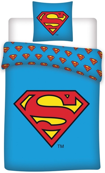 Superman Sengetøy - 140x200 cm - Superman logo - 2 i 1 design - 100% bomull