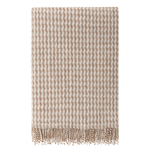 Ullpledd 120x180 cm - Beige pledd med mønster - 100 % ny ren ull - Teide Høie of Scandinavia ullteppe