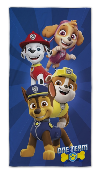 Paw Patrol håndkle - 70x140 cm - One Team - 100% Bomull - Mykt badehåndkle med valpene