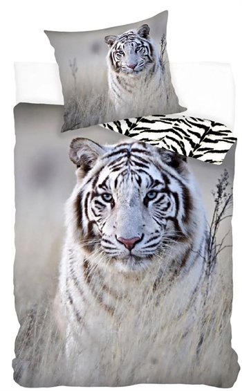 Tiger sengetøj - 140x200 cm - Sengesæt med tiger - 2 i 1 design - 100% bomuld