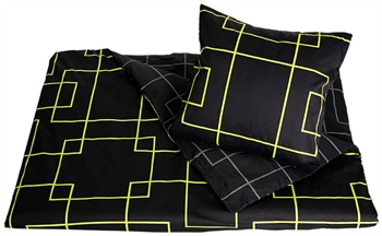 Dobbeltsengetøy - 200x200 cm - Svart, gul og grå - 2 i 1 design - 100% bomullsateng - Neon Living