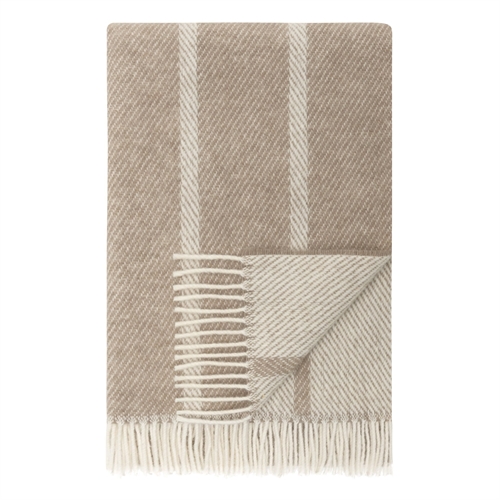 Ullpledd 120x180 cm - Beige pledd med striper - 100 % ny ren ull - Istinden Høie of Scandinavia ullteppe