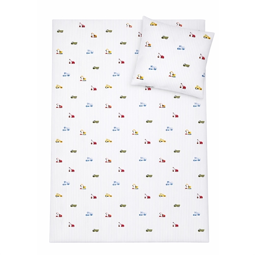 Baby sengetøy 70x100 cm - Stripet sengesett med arbeidmaskiner - 100% mykt bomulls sengetøy