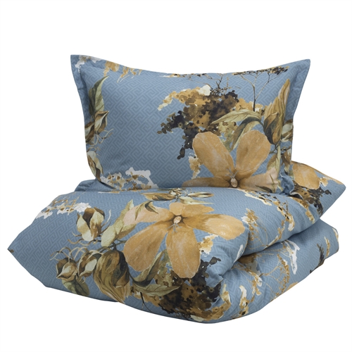 Turiform sengetøy - 140x200 cm - Sol blå - Blomstrete sengetøy - 100% bomullssateng sengetøysett